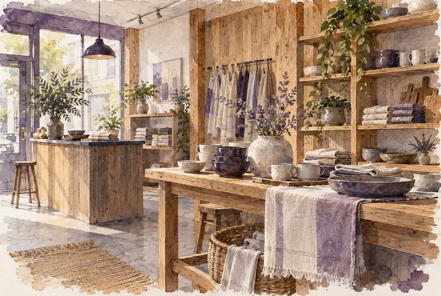 Illustration of independent retailers and their working space