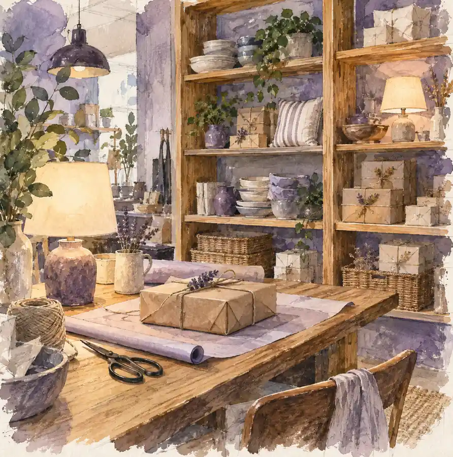 Illustration of independent retailers equipment and workspace